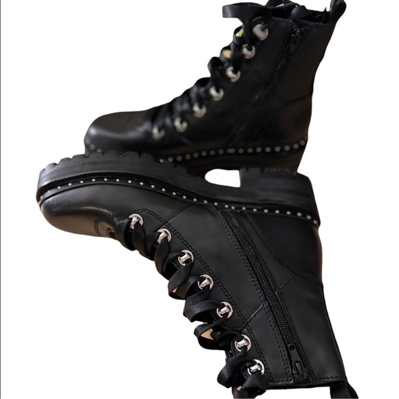 NWOB! Steve Madden Tweed Studded Lug Rubber Sole Platform Grunge Moto Leather - Picture 6 of 13